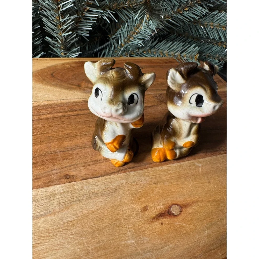 Vintage Cow Salt and Pepper Shakers Set Brown Cream Glossy Kitschy Farmhouse